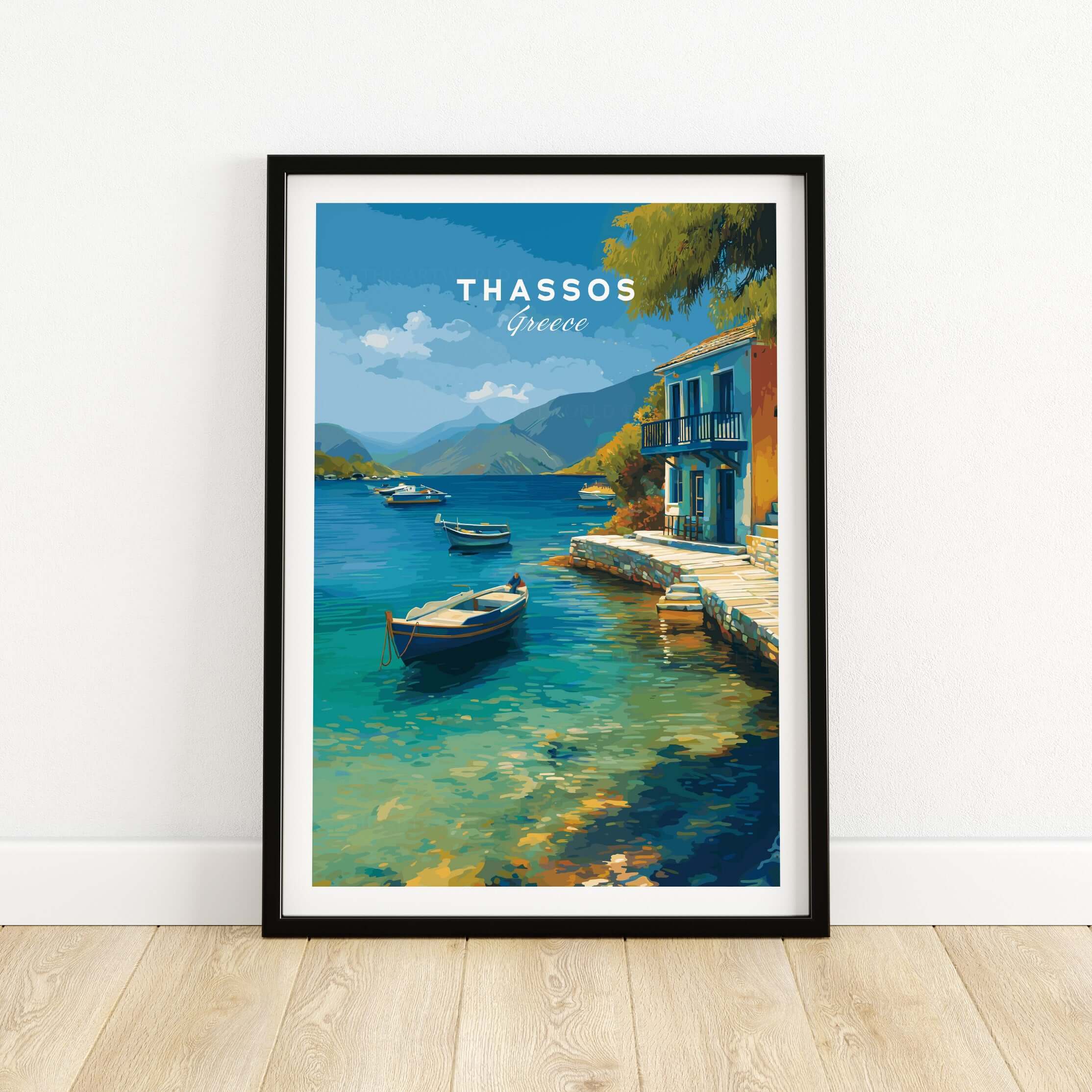 Thassos Print | Greek Home Wall Art featuring serene coastal scenery and vibrant colors.