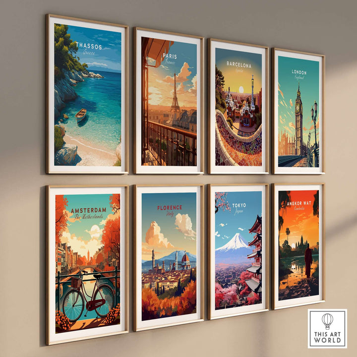 Thassos Print | Greek Island Travel Wall Decor featuring serene beaches and travel-themed prints on a gallery wall.