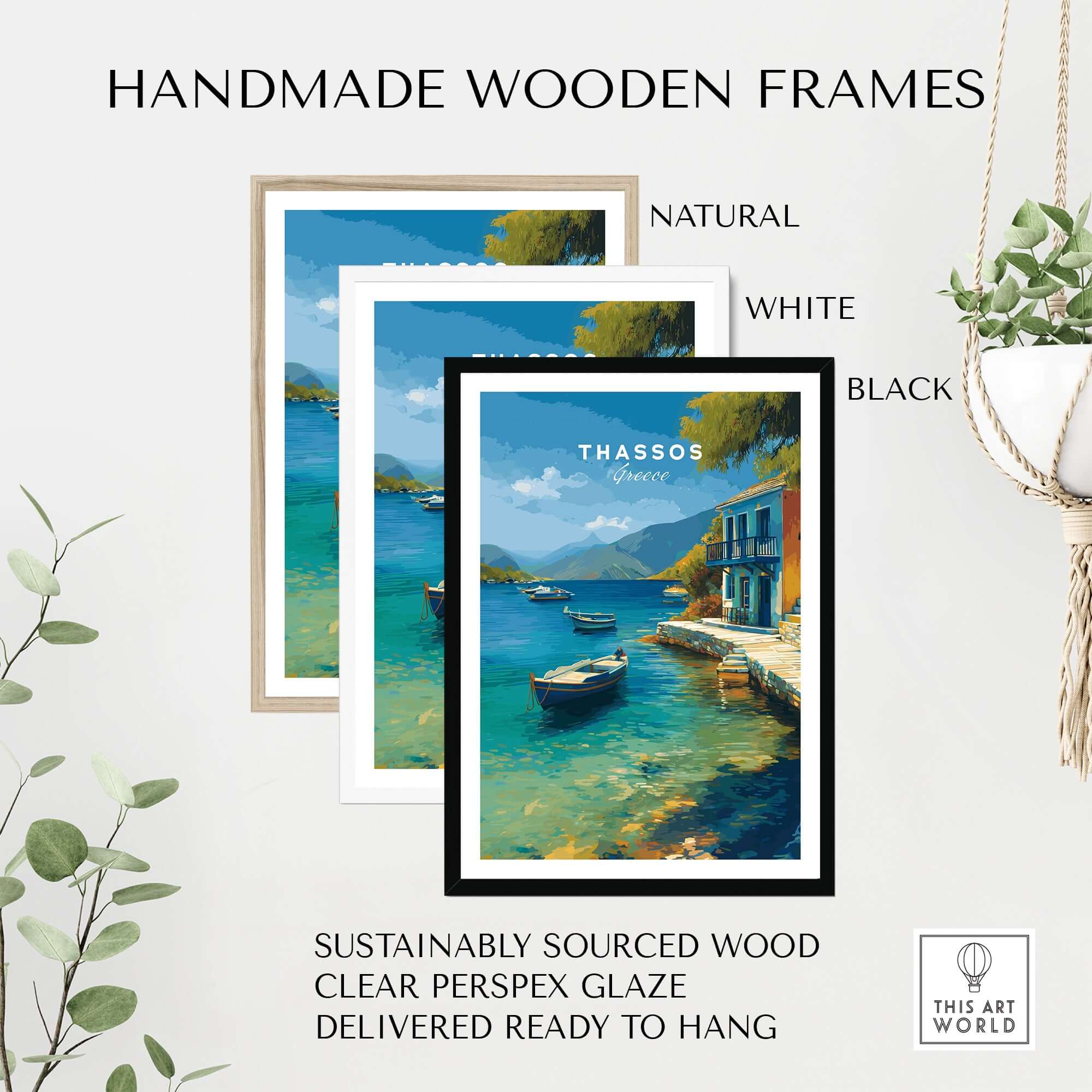 Thassos Print | Greek Home Wall Art in handmade wooden frames in natural, white, and black options.