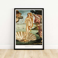 The Birth of Venus Art Print Sandro Botticelli Mythology Poster featuring Venus on a seashell.