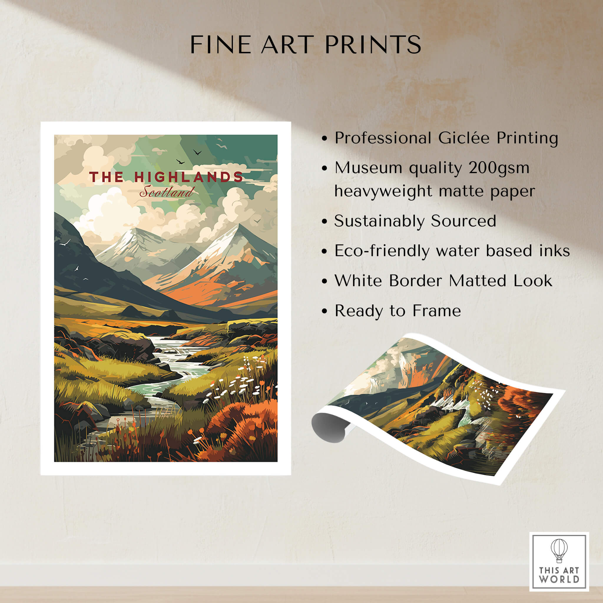 The Highlands Scotland Autumn Valley | Scottish Travel Wall Decor featuring mountains and serene autumn landscape.