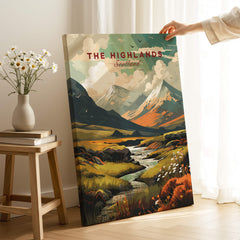The Highlands Scotland Autumn Valley | Scottish Travel Wall Decor featuring layered mountains and autumn colors.