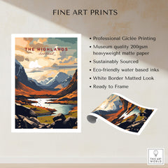 The Highlands Scotland Mountain River Art Print | Glencoe Landscape Poster showcasing rugged mountains and rivers.