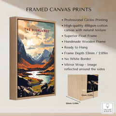 The Highlands Scotland Mountain River Art Print | Glencoe Landscape Poster displayed in a handmade wooden frame.