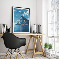 The Rock of Gibraltar Canvas Art Print displayed in a modern office setting with stylish decor.