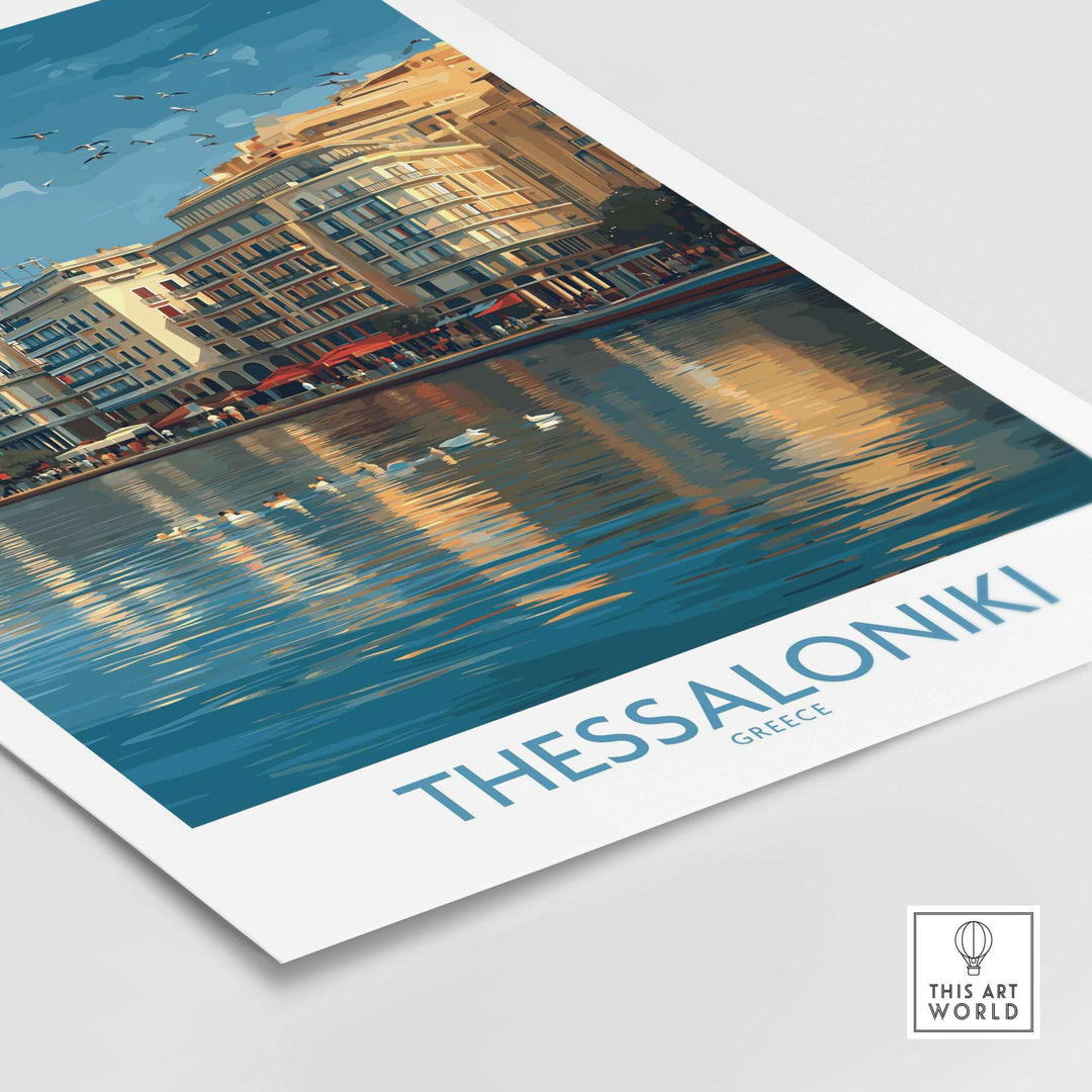 Thessaloniki Greece Art Print | City Poster featuring a scenic waterfront and historic buildings.