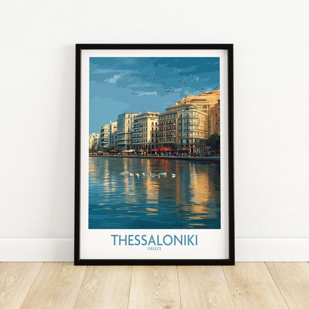Thessaloniki Greece Art Print | City Poster showcasing the picturesque shoreline and historic buildings.