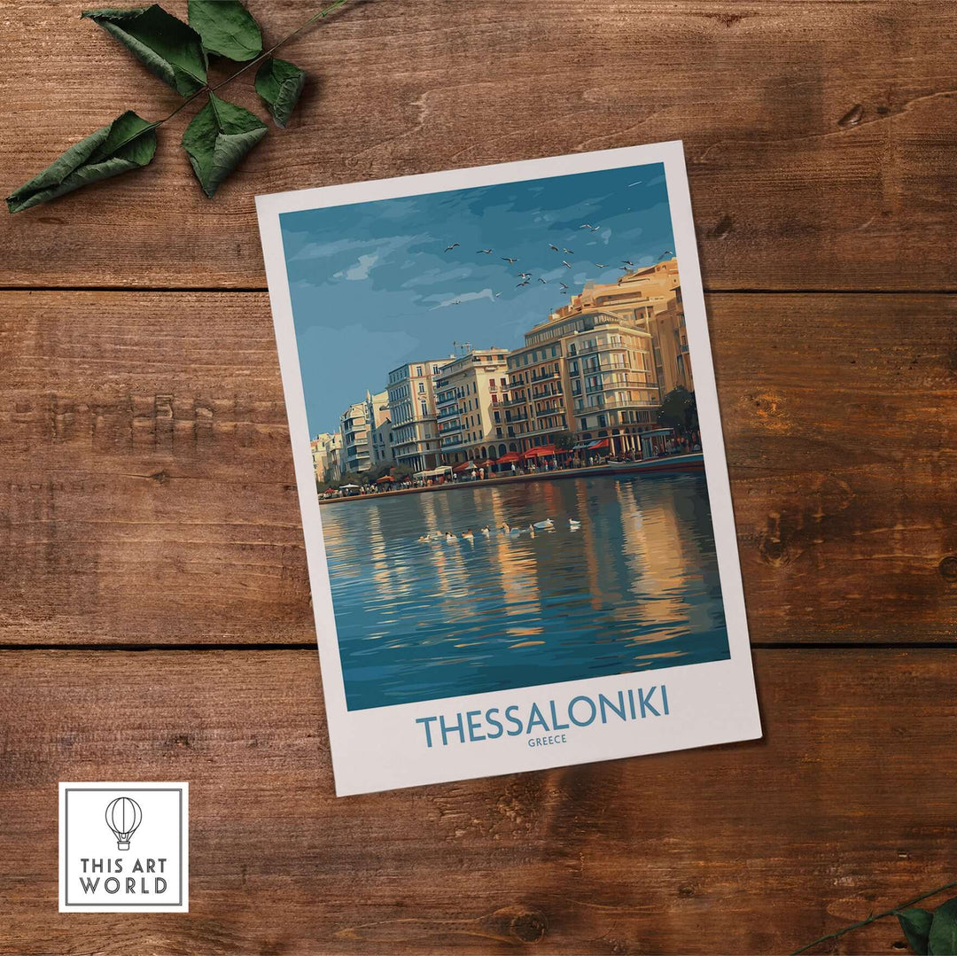 Thessaloniki Greece Art Print | City Poster showcasing waterfront buildings and vibrant shoreline.