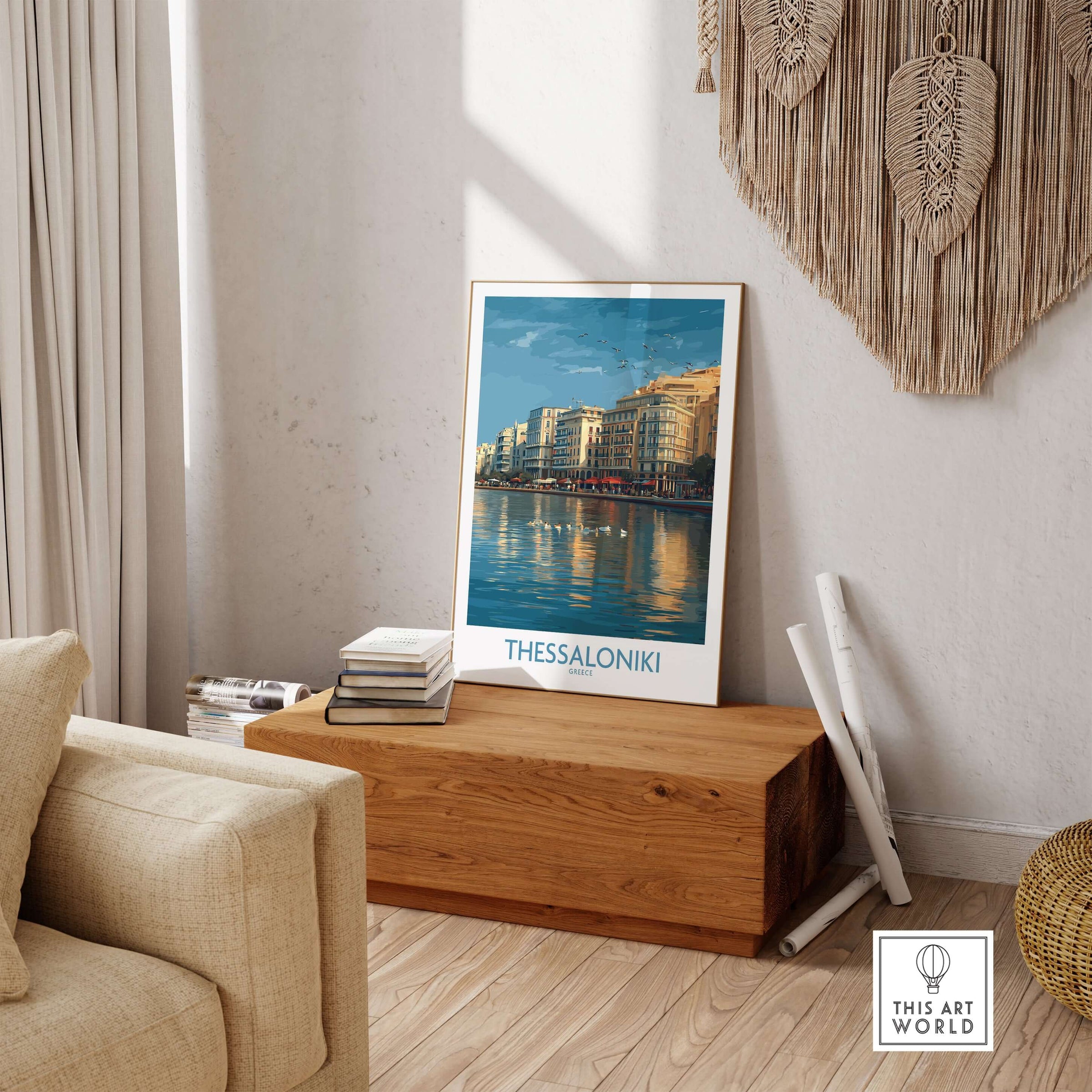 Thessaloniki Greece Art Print | City Poster displayed in a stylish living room setting.