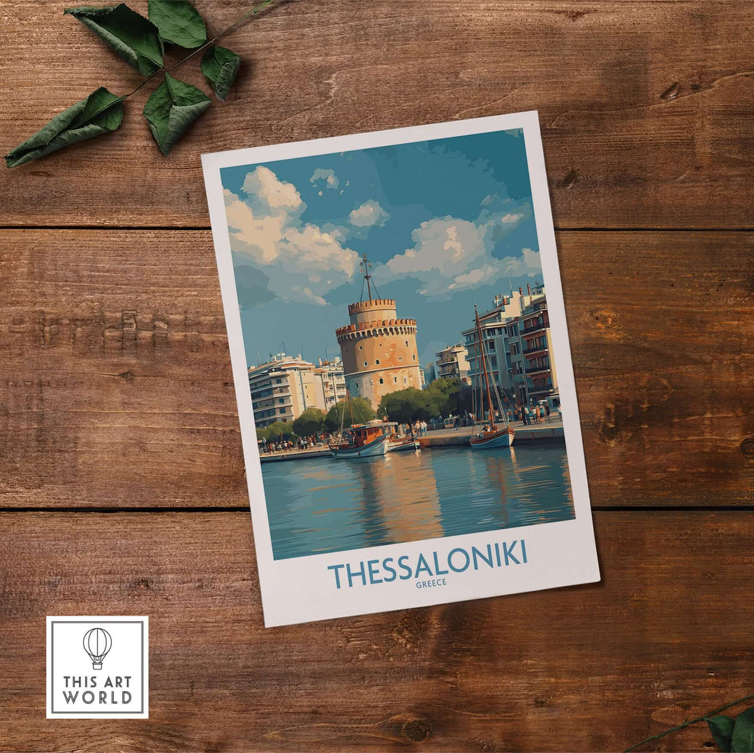 Thessaloniki Greece Poster | Historic Port Scene Print showcasing the city's vibrant harbor and iconic landmarks.