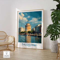 Thessaloniki Greece Poster | Historic Port Scene Print showcasing the vibrant harbor and iconic landmarks in Thessaloniki.