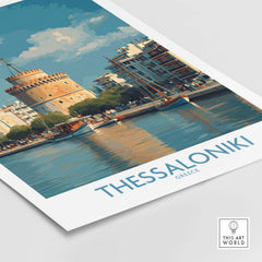 Thessaloniki Greece Poster | Historic Port Scene Print showcasing the city's vibrant harbor and iconic waterfront landmarks.