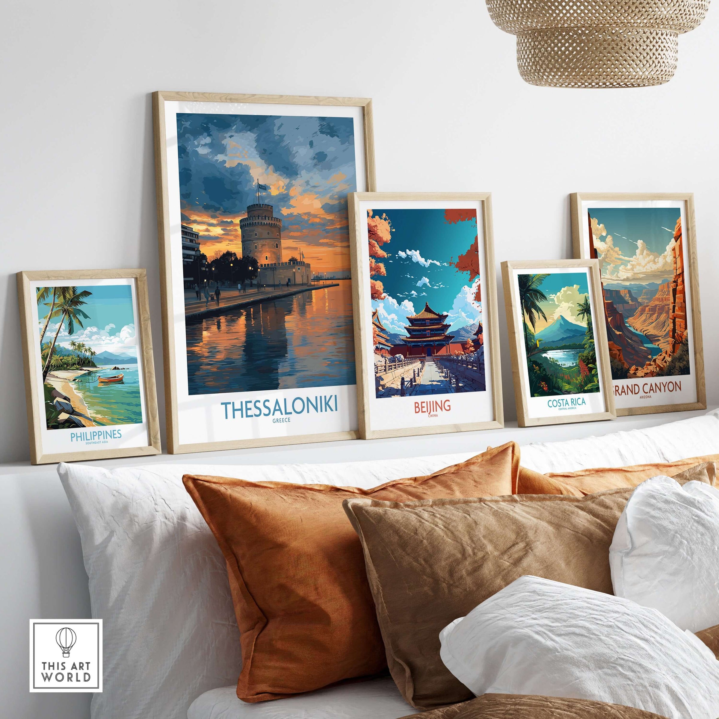 Thessaloniki Greece Sunset Print | Golden Hour Waterfront Poster framed among other travel art.