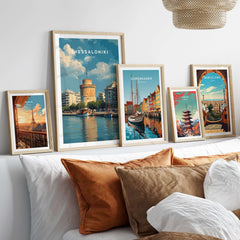 Thessaloniki Poster | Greek Travel Wall Art displayed within a curated gallery wall of iconic travel prints.