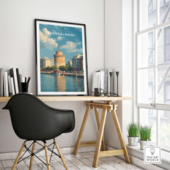 Thessaloniki Poster | Greek Travel Wall Art showcasing the iconic White Tower in Thessaloniki.