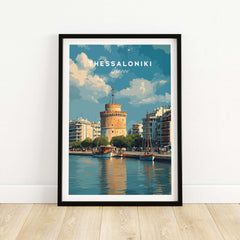 Thessaloniki Poster | Greek Travel Wall Art featuring the iconic White Tower and scenic waterfront.
