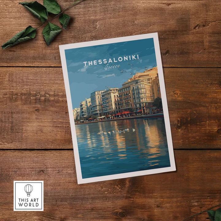 Thessaloniki Print | Greek City Wall Decor showcasing vibrant shoreline and historic buildings of Thessaloniki.