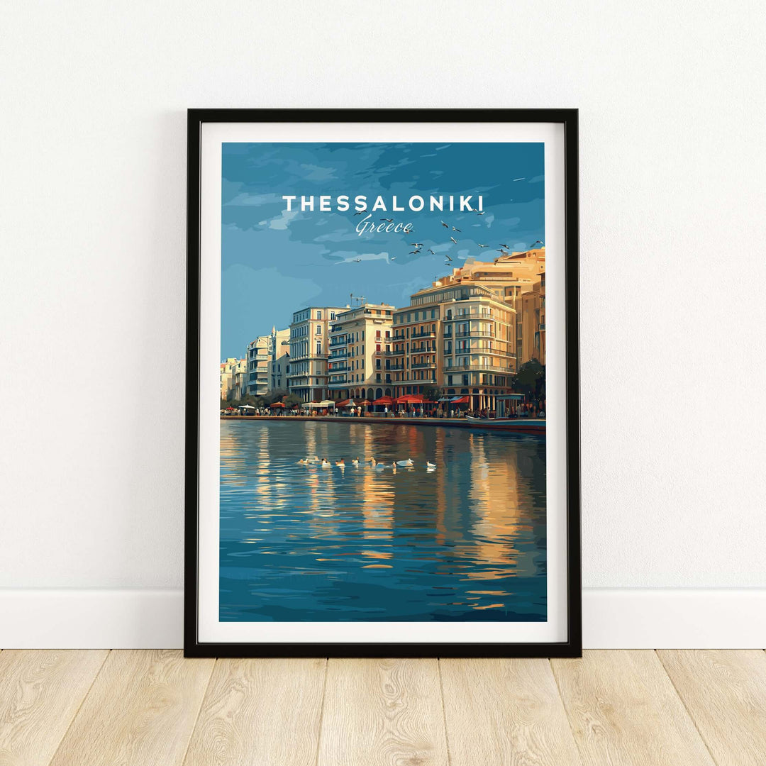 Thessaloniki Print | Greek City Wall Decor featuring vibrant shoreline and historic buildings in Greece.