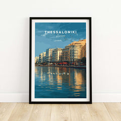 Thessaloniki Print | Greek City Wall Decor featuring vibrant shoreline and historic buildings of Greece's dynamic city.