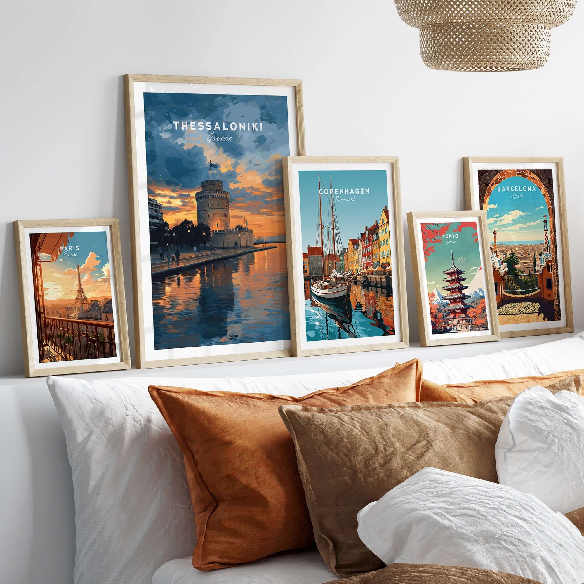 Thessaloniki Print | Greek City Wall Decor displayed in elegant frames on a stylish living room wall.