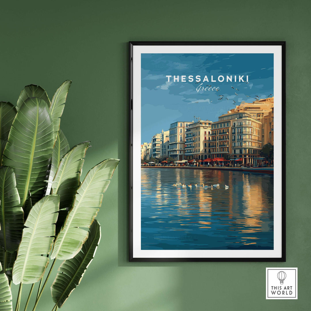 Thessaloniki Print | Greek City Wall Decor showcasing vibrant shoreline and historic buildings