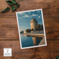 Thessaloniki Print | Greek City Home Decor - White Tower featuring the iconic White Tower and urban scenery.