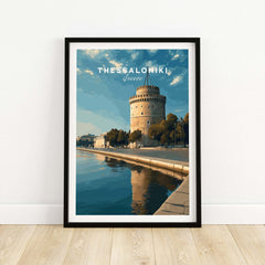 Thessaloniki Print | Greek City Home Decor - White Tower showcasing the iconic landmark beside the water.