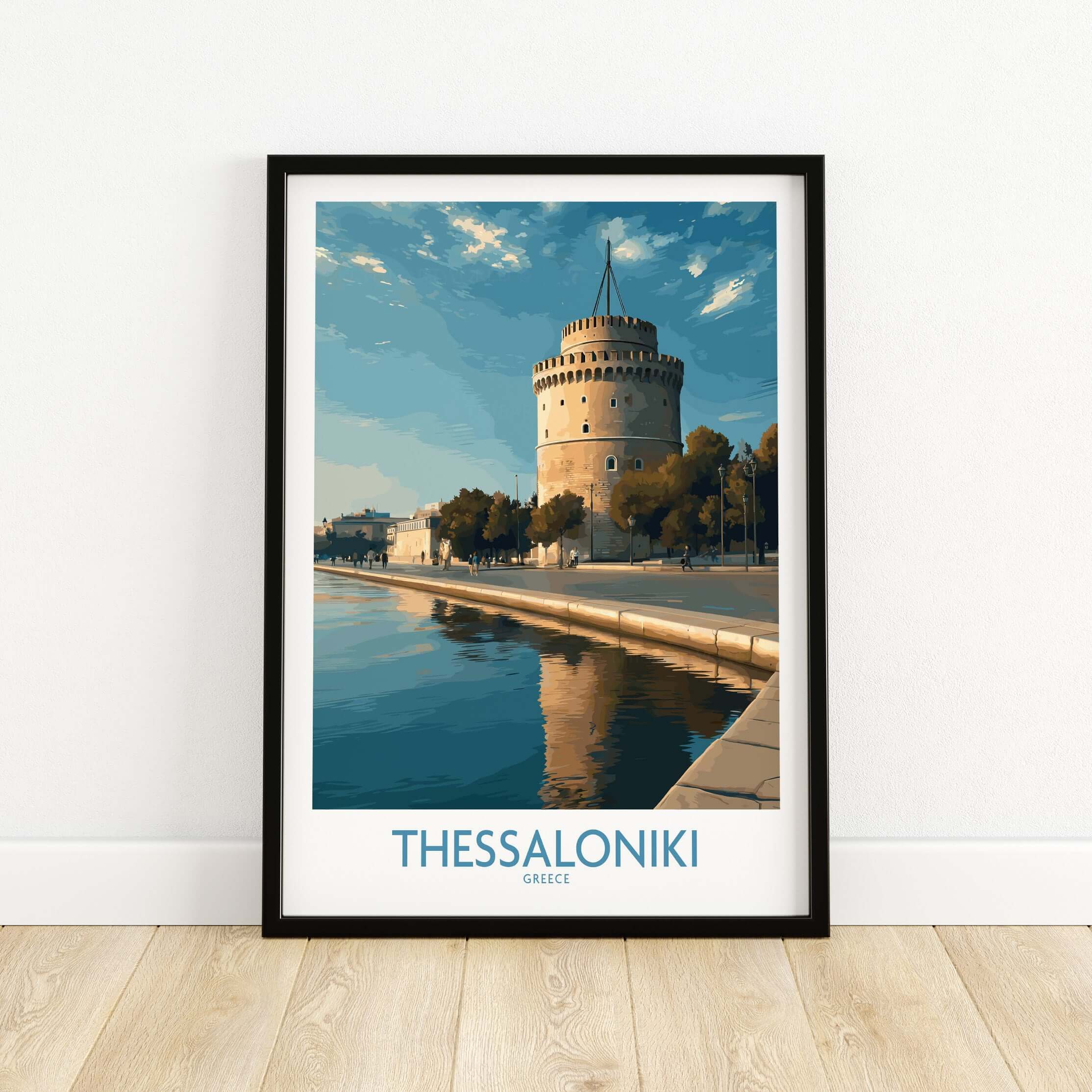 Thessaloniki Greece Print - White Tower of Thessaloniki art print showcasing the iconic landmark by the water.