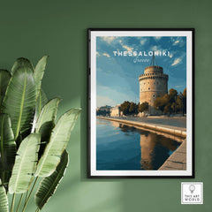 Thessaloniki Print | Greek City Home Decor - White Tower showcasing the iconic landmark in vibrant urban design.