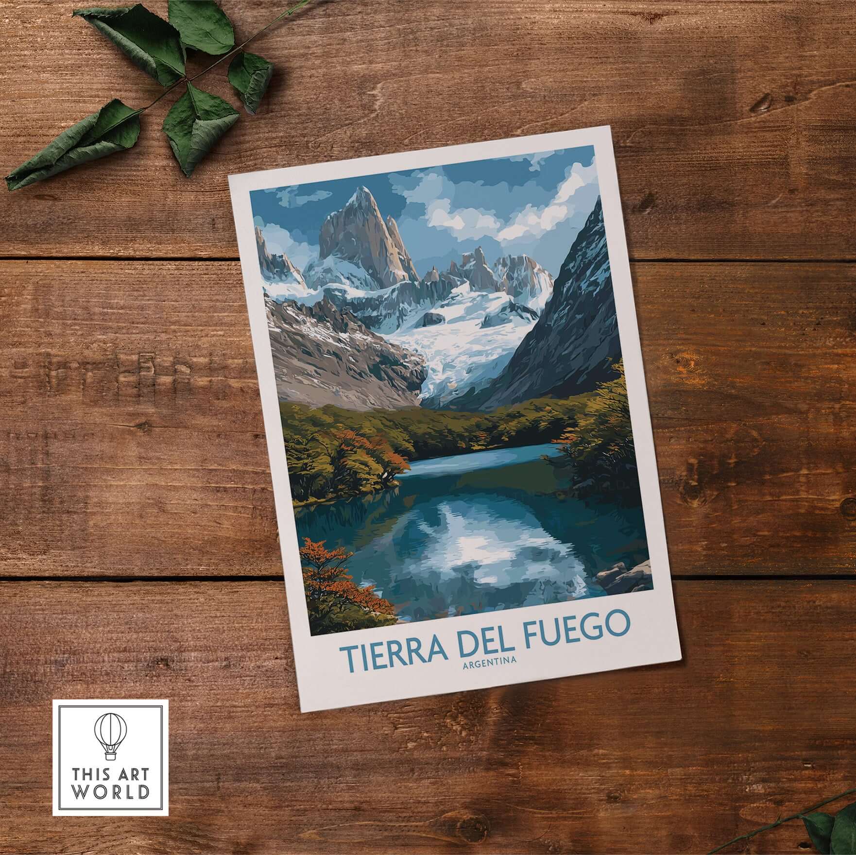 Tierra del Fuego Argentina Fitz Roy Glacier Art Print | Mountain Lake Poster showcasing stunning mountain and lake scenery.