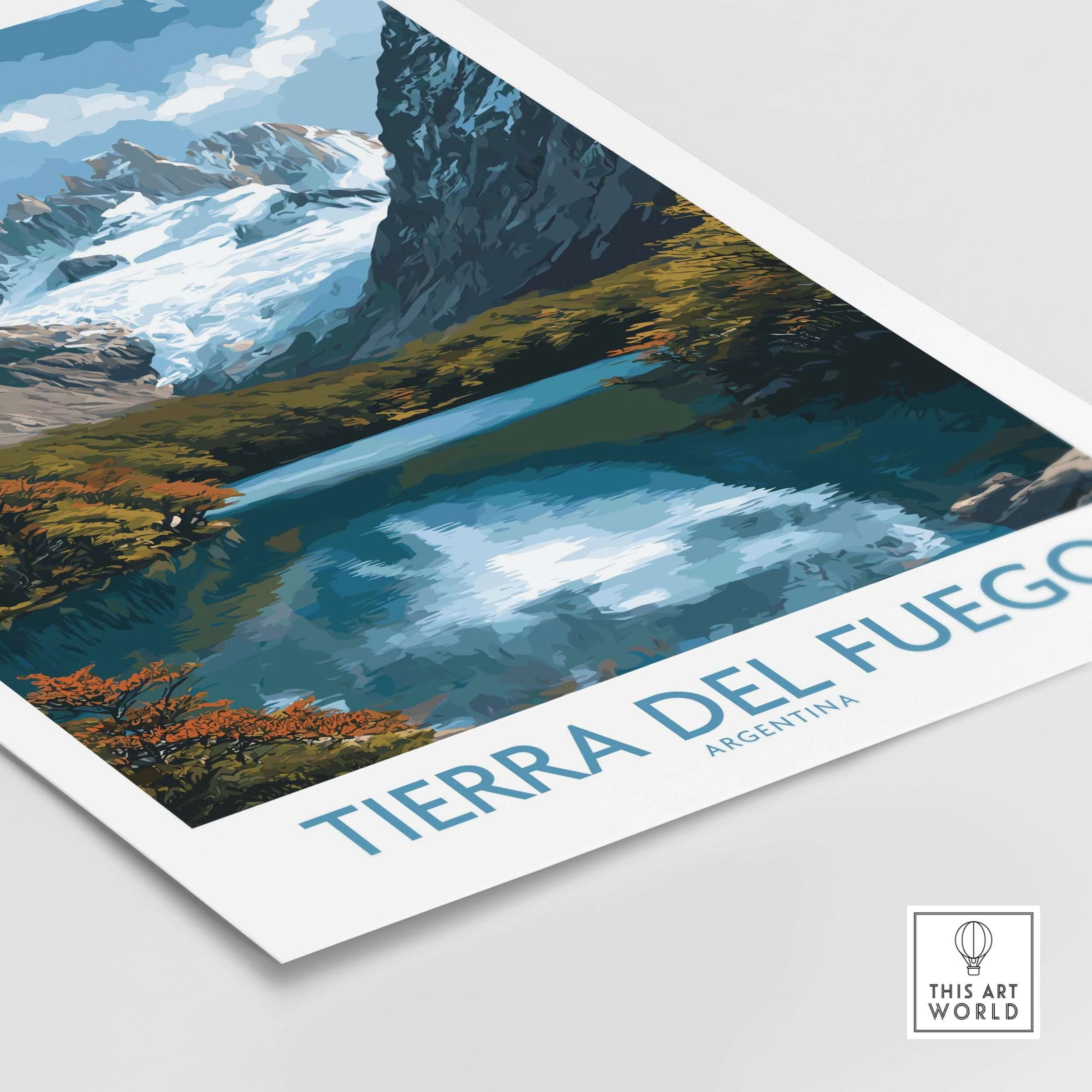 Tierra del Fuego Argentina Fitz Roy Glacier Art Print | Mountain Lake Poster showcasing stunning landscape art.