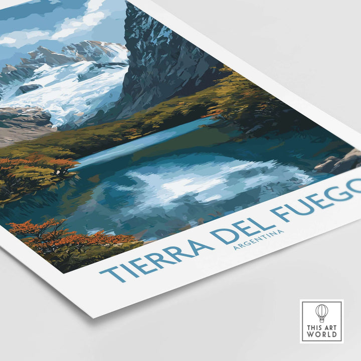 Tierra del Fuego Argentina Fitz Roy Glacier Art Print | Mountain Lake Poster featuring a stunning landscape.