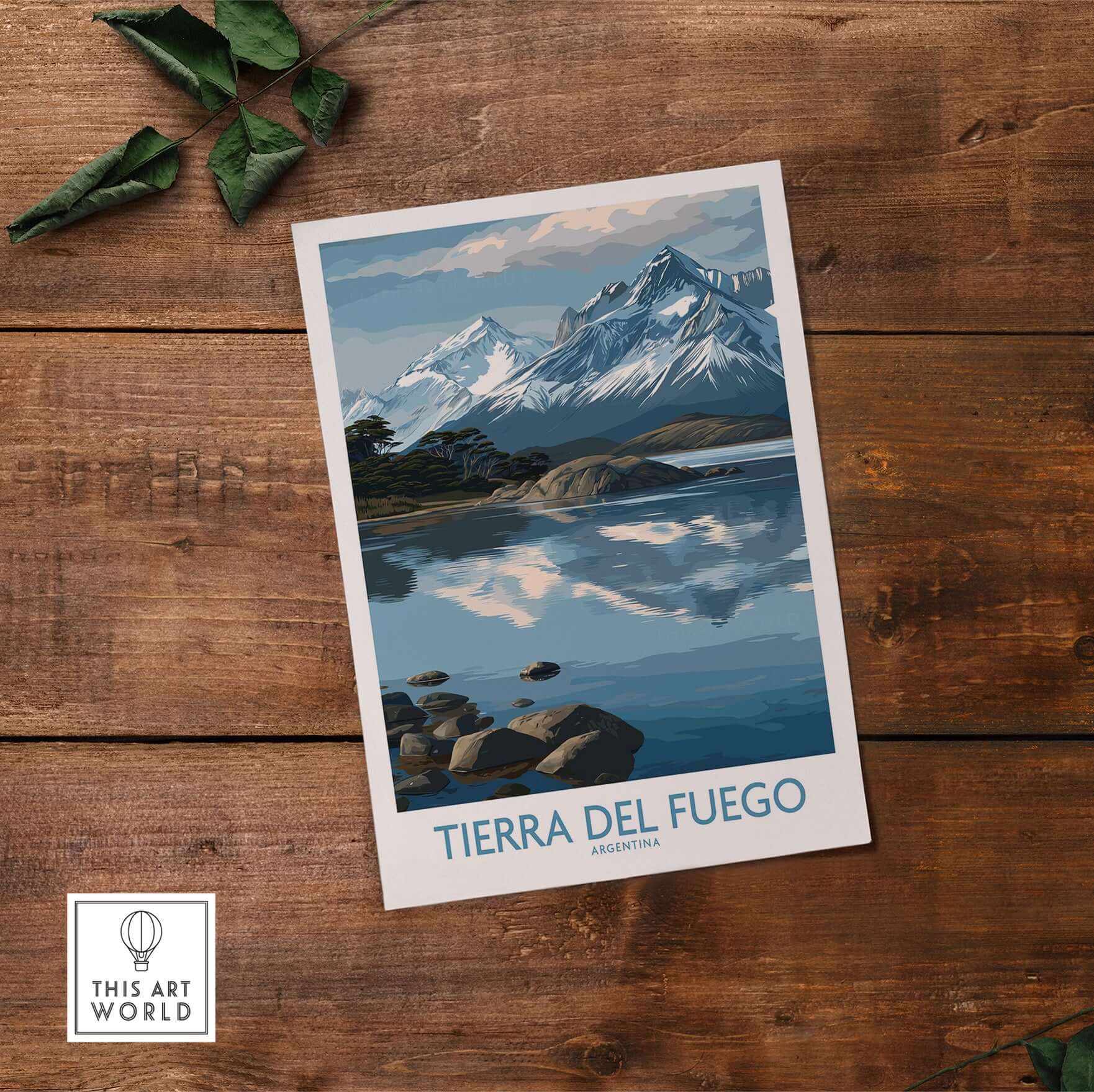 Tierra del Fuego Argentina Art Print | Glacial Lake Poster featuring serene mountains and glacial lake in stunning colors.