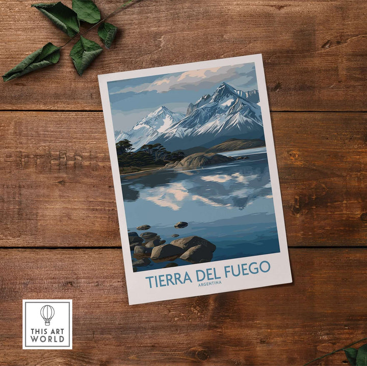 Tierra del Fuego Argentina Art Print | Glacial Lake Poster showcasing mountains and a serene lake.
