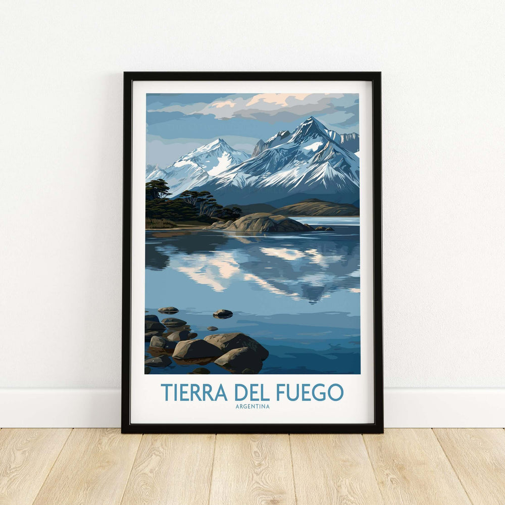 Tierra del Fuego Argentina Art Print | Glacial Lake Poster featuring majestic mountains and serene glacial lake.