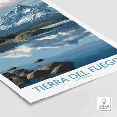 Tierra del Fuego Argentina Art Print | Glacial Lake Poster showcasing a serene glacial lake and mountains.