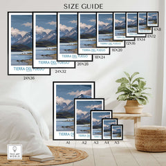 Tierra del Fuego Argentina Patagonian Wildlife Art Print | Snow-Capped Mountain Poster size guide display