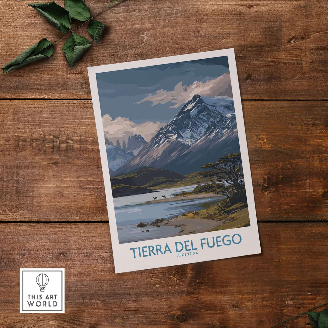 Tierra del Fuego Argentina Patagonian Wildlife Art Print | Snow-Capped Mountain Poster