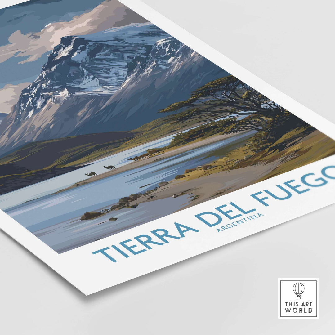 Tierra del Fuego Argentina Patagonian Wildlife Art Print | Snow-Capped Mountain Poster featuring stunning landscapes and wildlife.