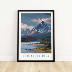 Tierra del Fuego Argentina Patagonian Wildlife Art Print | Snow-Capped Mountain Poster showcasing stunning landscape.