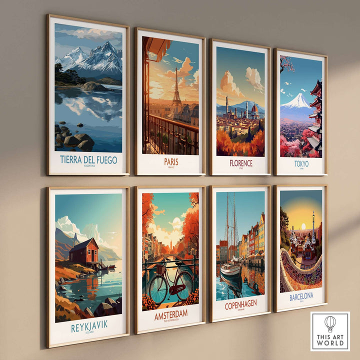 Tierra del Fuego Argentina Art Print | Glacial Lake Poster displayed among various city-themed art prints.