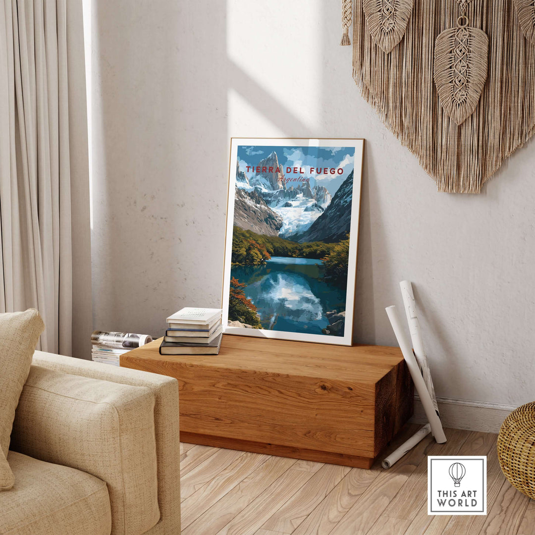 Tierra del Fuego Austral Andes Valley View Print | Patagonia Poster displayed in a modern living room setting.