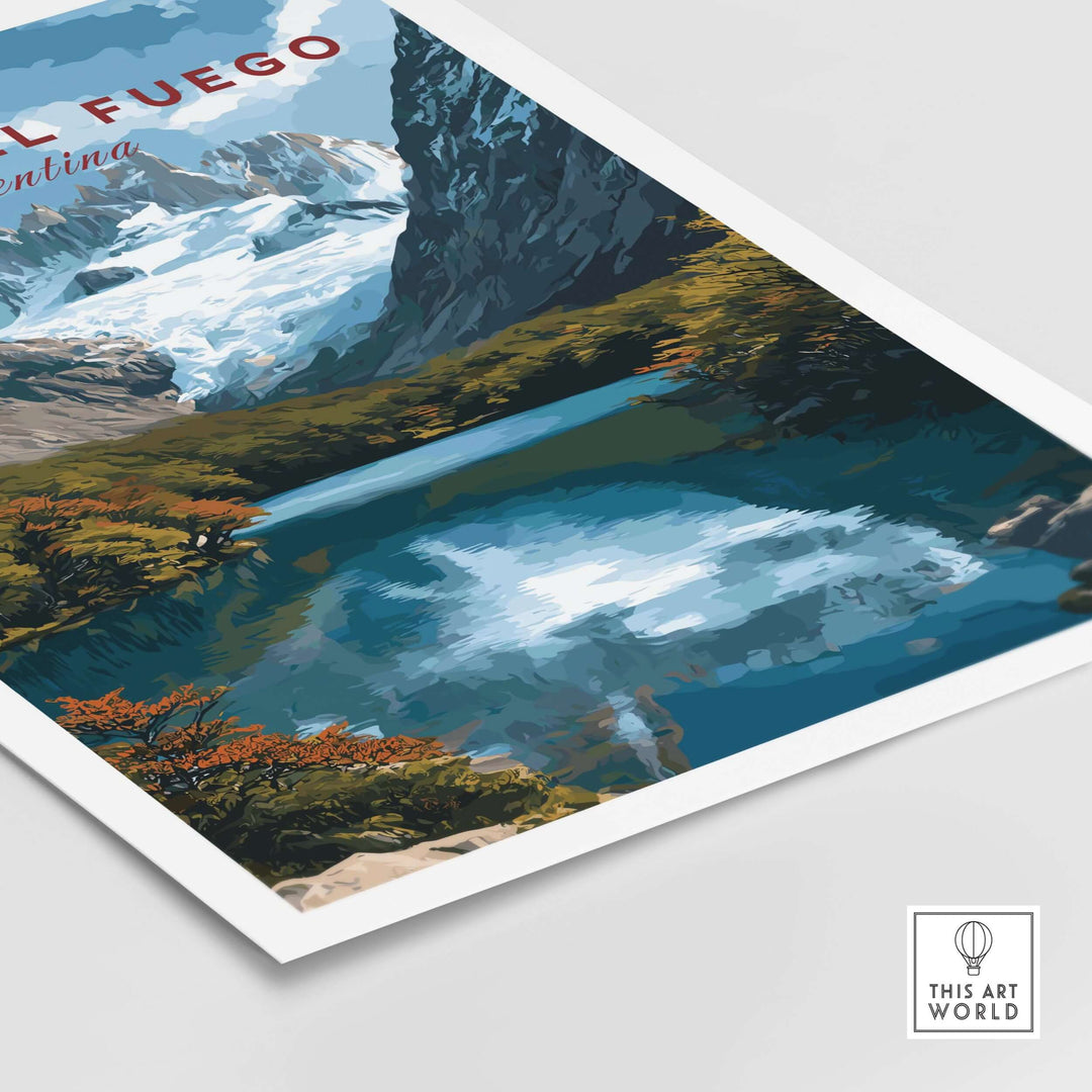 Tierra del Fuego Austral Andes Valley View Print | Patagonia Poster featuring majestic mountains and serene waters.