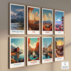 Tierra del Fuego Argentina Patagonian Wildlife Art Print | Snow-Capped Mountain Poster displayed among travel posters.