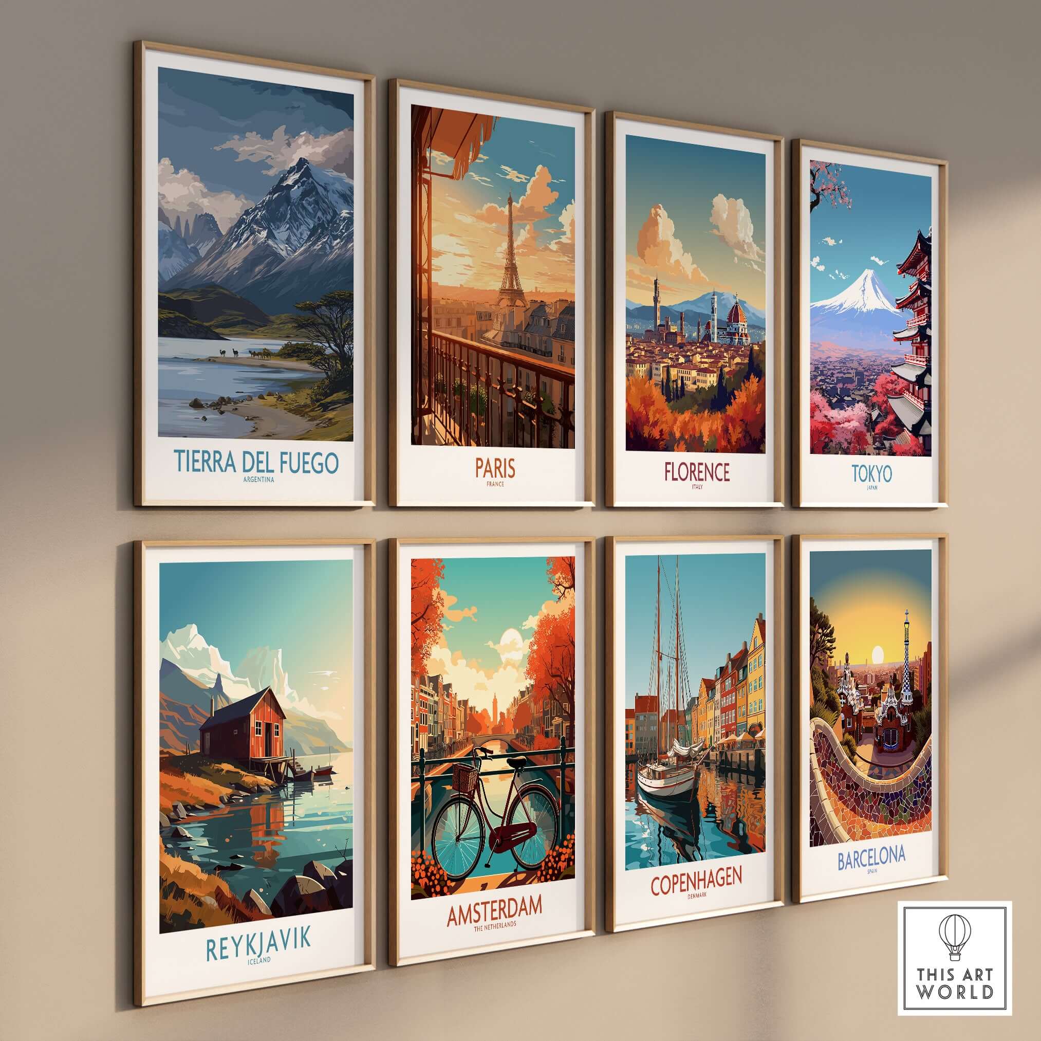 Tierra del Fuego Argentina Patagonian Wildlife Art Print | Snow-Capped Mountain Poster displayed among travel posters.