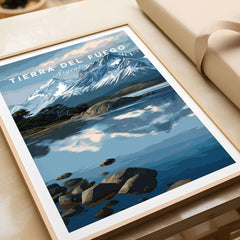 Tierra del Fuego Patagonian Alps Landscape Print | South America Poster showcasing mountains and serene waters.