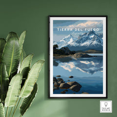 Tierra del Fuego Patagonian Alps Landscape Print | South America Poster featuring stunning mountains and serene water.