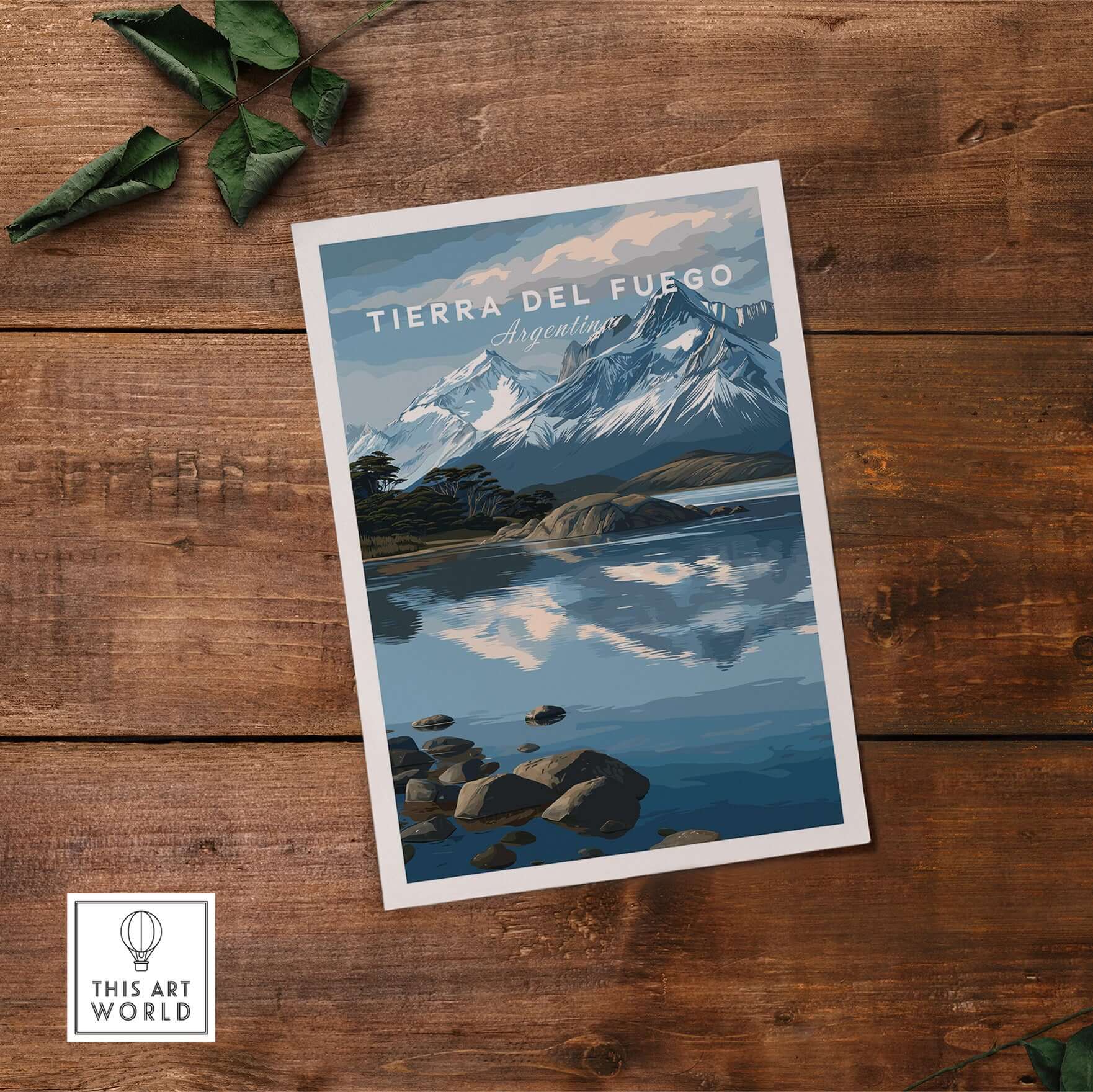 Tierra del Fuego Patagonian Alps Landscape Print | South America Poster featuring majestic mountains and serene waters.