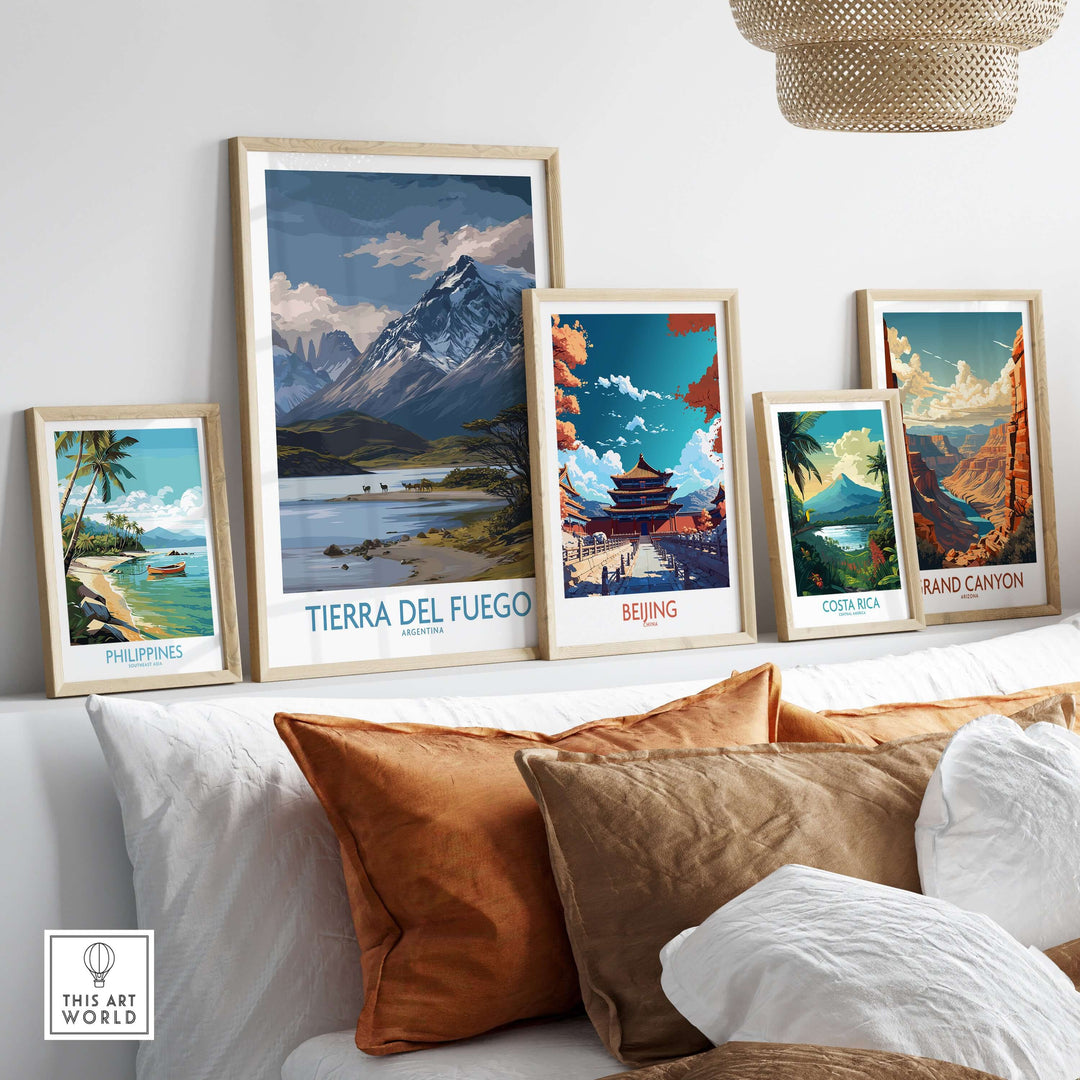 Tierra del Fuego Argentina Patagonian Wildlife Art Print | Snow-Capped Mountain Poster displayed among other travel art prints