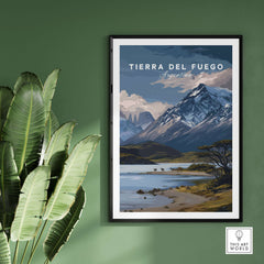 Tierra del Fuego Print | Ushuaia Travel Wall Art featuring dramatic mountains and serene landscapes of Argentina.